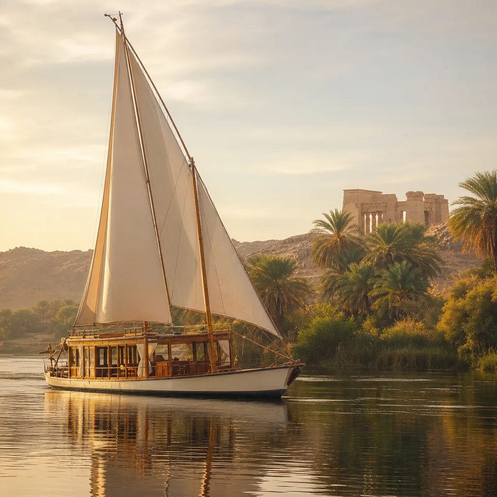 Egyptian dahabiya sailboat on the Nile